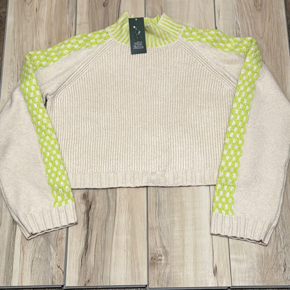 Zara Cream and Green Knit Sweater